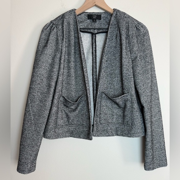 J Crew 365 Womens Tweed Open Front Blazer Jacket Small Gray Pockets Lightweight - Picture 1 of 4